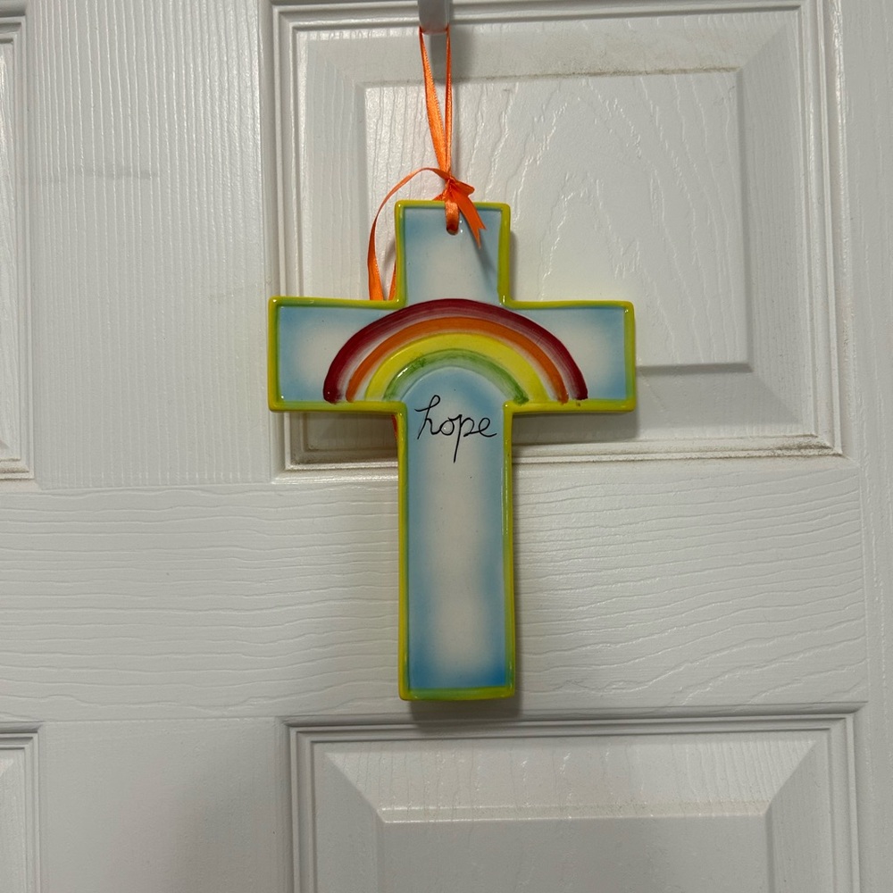 Colorful Cross Wall Hanging with Rainbow Design